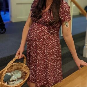 Maternity Floral V-Neck Dress